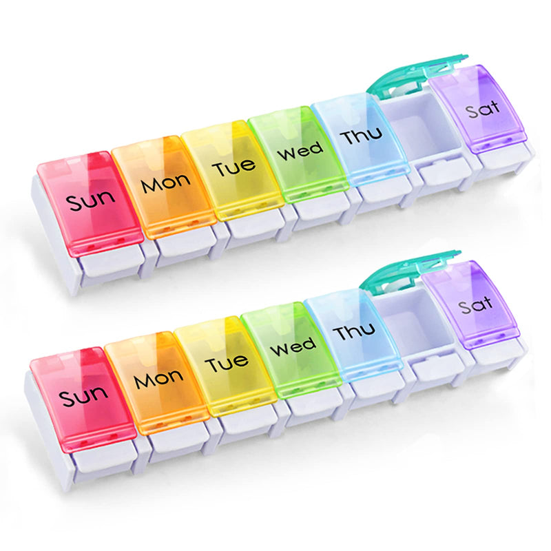 GOGOODA 2 Pack Weekly Pill Organizer Arthritis Friendly 7 Day Pill Holder | Travel Vitamin Container Organizer with Popup Open Design and Ample Space to Hold Vitamins, Fish Oil and Medication 2 Pcs