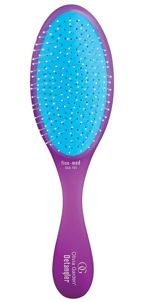 Olivia Garden OG Brush Detangler, removable cushion, scalp hugging shape massages the scalp, for wet or dry hair, for women, men and children, Fine to Medium hair, Purple Detangler Fine-Medium