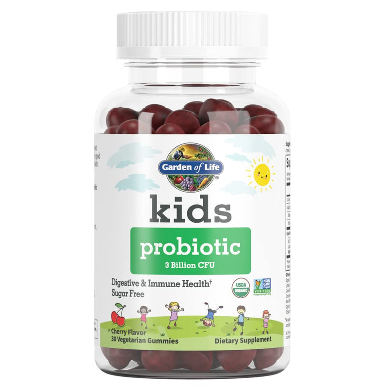 Garden of Life Kids Probiotic 3 Billion CFU, Cherry Flavor Gummies - Sugar Free Once Daily Probiotics for Kids, Probiotics plus Fiber for Children's Digestive & Immune Health, 30 Vegetarian Gummies 30 Count (Pack of 1)
