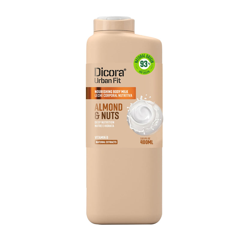 Dicora Urban Fit Nourishing Body Milk - Moisturizing Body Cream with Vitamin B - Natural Lotion For Extremely Dry Skin - Almond and Nuts - 13.5 oz