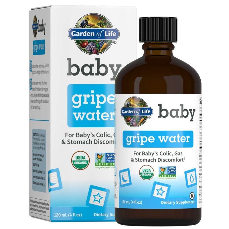 [Australia] - Garden of Life Baby Organic Gripe Water for Infants & Babies Nighttime or Daytime Colic, Gas & Stomach Discomfort, Herbal Remedy for Newborn Baby with Chamomile, Lemon Balm & Ginger - 4 fl oz Liquid 