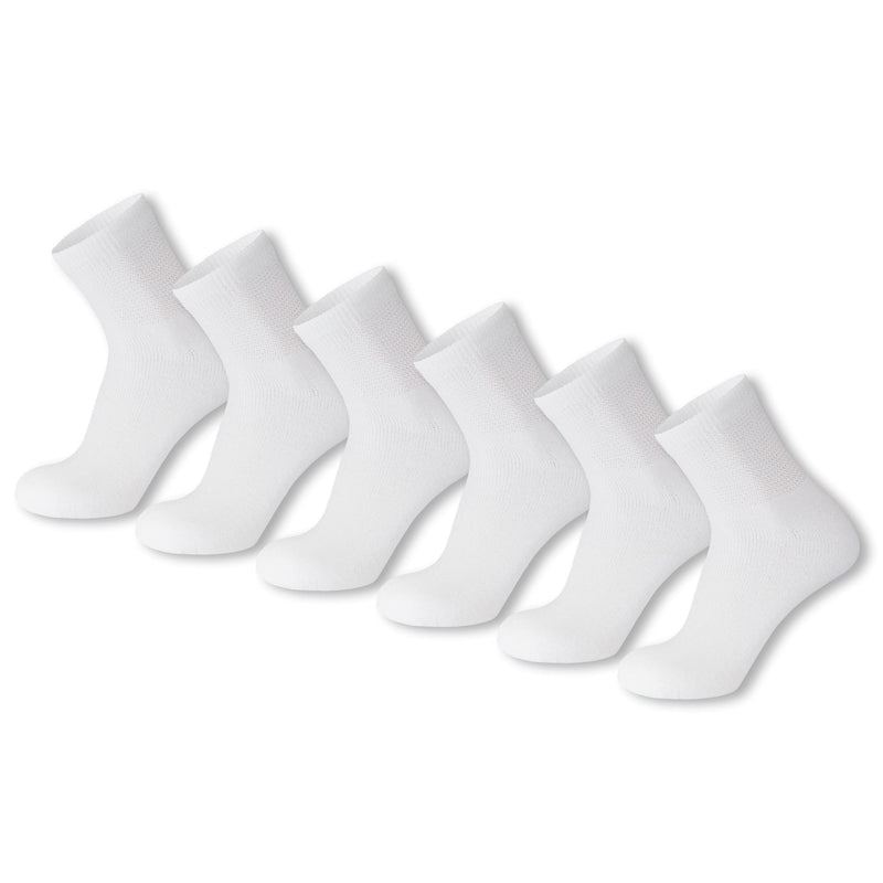 [Australia] - Cotton Diabetic Neuropathy Quarter Socks, Non-Binding Ankle Socks, Multipack White - 6 Pairs 10-13 