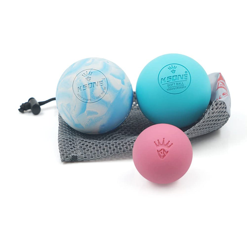 [Australia] - KSONE Massage Lacrosse Balls -Massage Balls for Myofacial Release&Trigger Point Therapy-Set of 2-Hard Lacrosse Massage Ball &Soft Massage Ball with one mini Ball Multi Blue 
