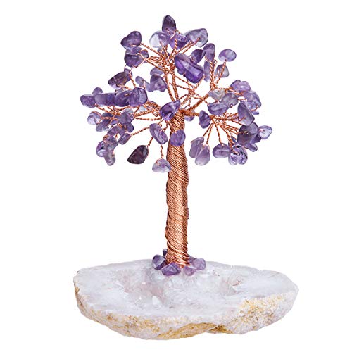 mookaitedecor Amethyst Healing Crystal Tree with Geode Cluster Base Purple 3.5"-4.5"