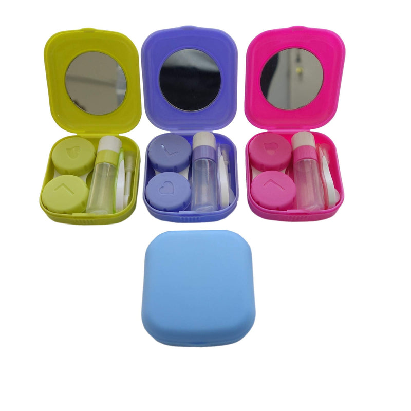 [Australia] - 4 Pack Colorful Contact Lens Case Kit with Mirror Durable, Compact, Portable Soak Storage Kit 