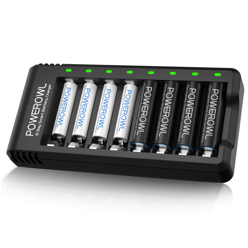 [Australia] - POWEROWL Rechargeable AA and AAA Batteries with Fast Charger, High Capacity NiMH - 4 x 2800mAh AA & 4 x 1000mAh AAA 8 pack 