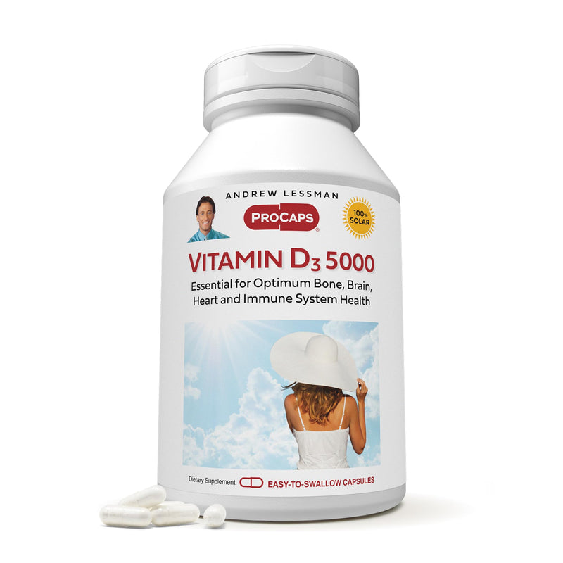 ANDREW LESSMAN ProCaps Vitamin D3 5,000 IU, 180 Capsules | Cholecalciferol with Calcium & Magnesium to support calcium absorption. Small, easy-to-swallow capsules. 180 Count (Pack of 1) 5000 IU