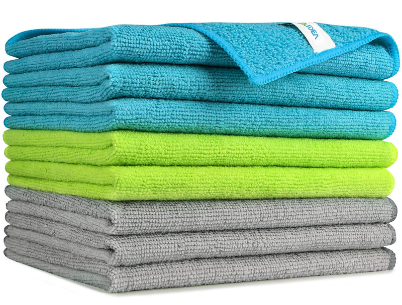 [Australia] - AIDEA Microfiber Cleaning Cloths-8PK, Soft Absorbent Microfiber Cloth, Lint-Free Streak-Free Cleaning Towels for Cars, House, Kitchen, Window(12in.x16in.)—8PK Blue/Green/Grey 8PK 