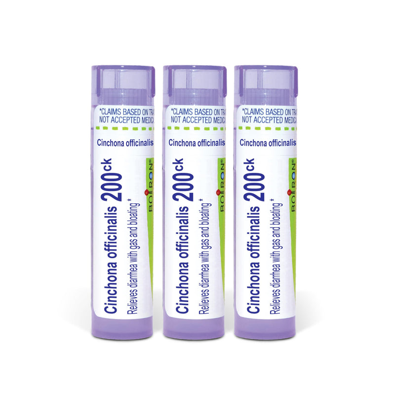 Boiron Cinchona Officinalis 200ck Homeopathic Medicine for Diarrhea with Gas and Bloating - Pack of 3 (240 Pellets) | Single-medicine homeopathic pellets for Diarrhea with Gas and Bloating. Size: Pack of 3 (240 Pellets).