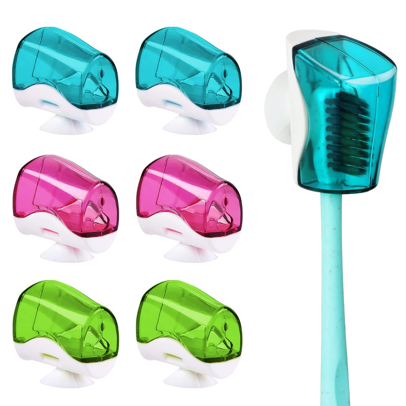 [Australia] - 6 Pack Travel Toothbrush Head Covers with Suction Cup Electric and Manual Toothbrush Cover Clip Portable Plastic Toothbrush Protector Cap Brush Pod Case for Traveling, Camping, Bathroom, Home, School 
