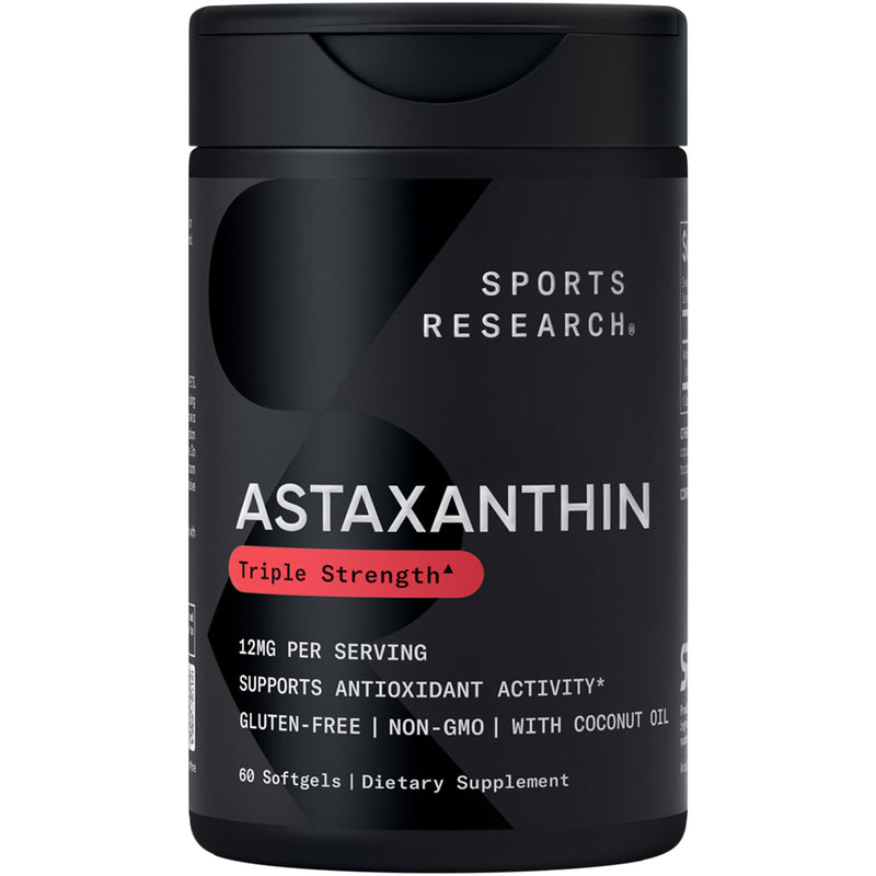 Sports Research® Icelandic Astaxanthin 12mg w/Coconut Oil, 60 Softgels | Triple Strength Antioxidant Supplement for Skin & Eye Health Support* | Soy-Free, Non-GMO, Gluten-Free