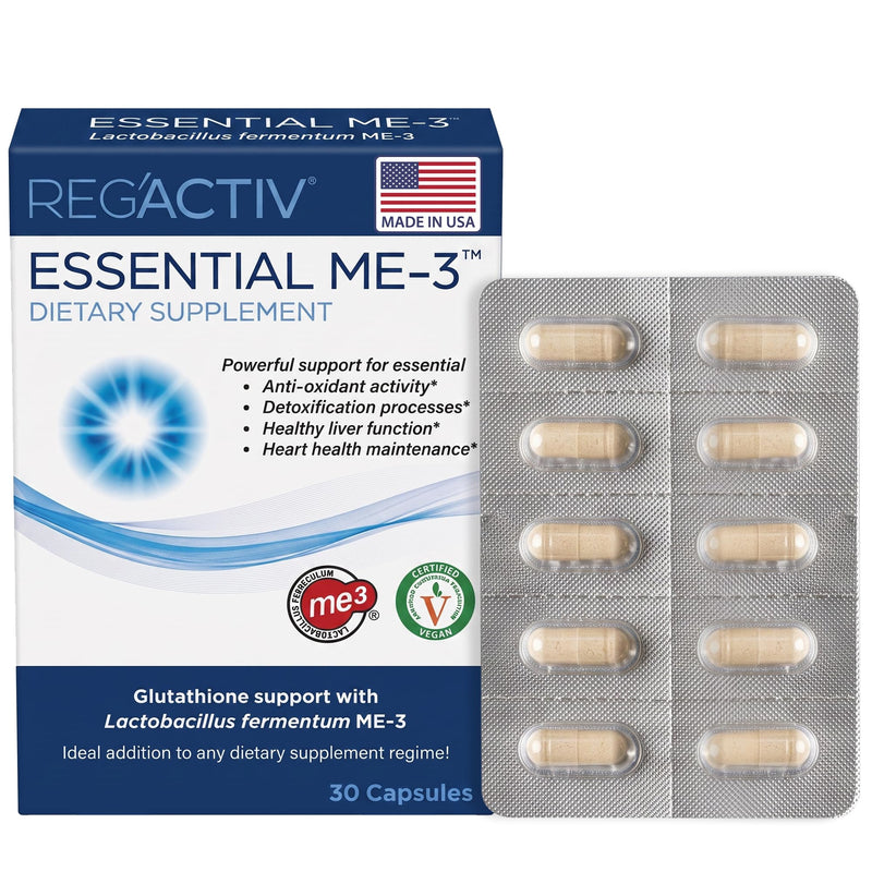 Reg'Activ Essential ME-3 Glutathione Supplement, Probiotic, 30 Vegan Caps | 8 Billion CFU of Lactobacillus Fermentum ME-3 Supports Glutathione Activity and Natural Antioxidant Defenses.*