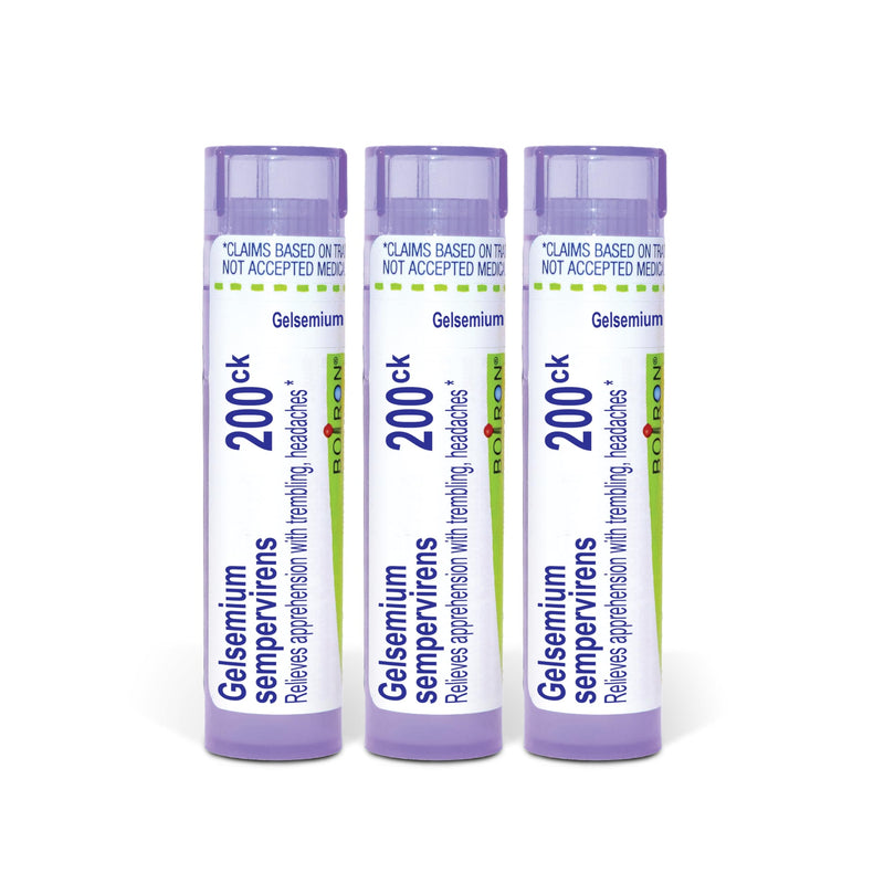 Boiron Gelsemium Sempervirens 200ck Homeopathic Medicine for Apprehension - Pack of 3 (240 Pellets) | Single-medicine homeopathic pellets for Apprehension. Size: Pack of 3 (240 Pellets).