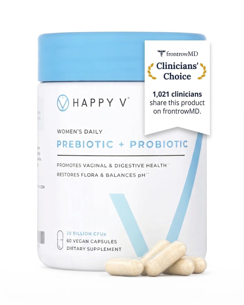 Happy V Dr. Formulated Vaginal Probiotics for Women Odor & Itch Support, Urinary & Gut Health, pH Balance | Womens Daily Probiotic with Patented Prebiotics & Lactobacillus for Feminine Wellness