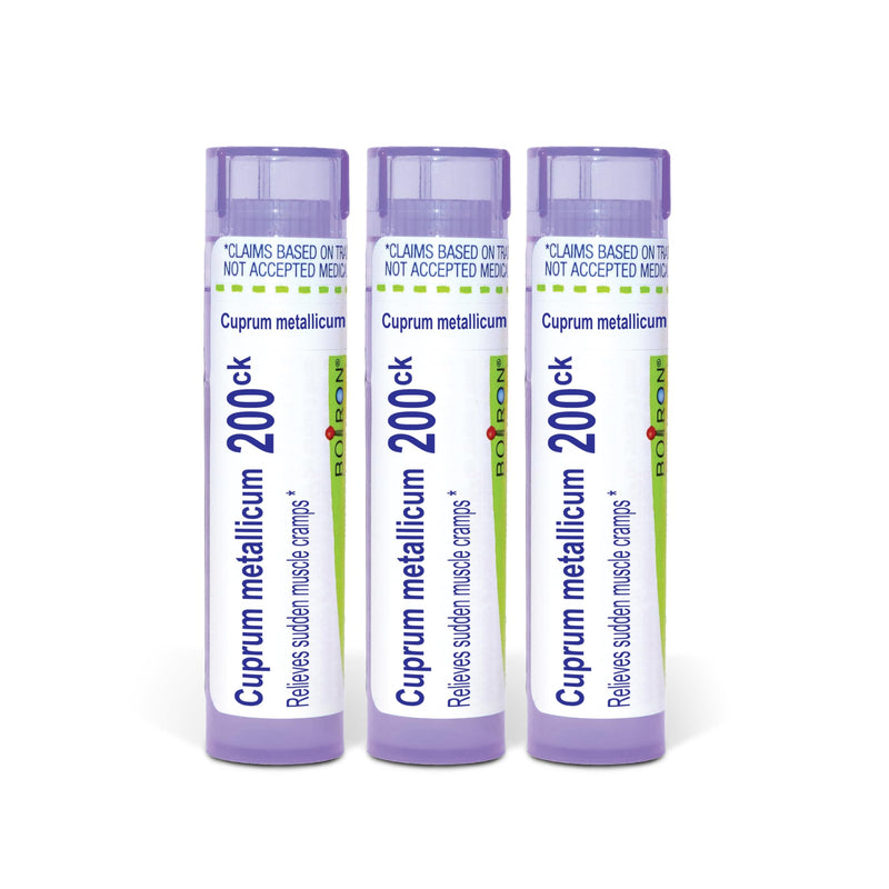 Boiron Cuprum Metallicum 200Ck Homeopathic Medicine for Sudden Muscle Cramps - Pack of 3 (240 Pellets) | Single-medicine homeopathic pellets for Sudden Muscle Cramps. Size: Pack of 3 (240 Pellets).