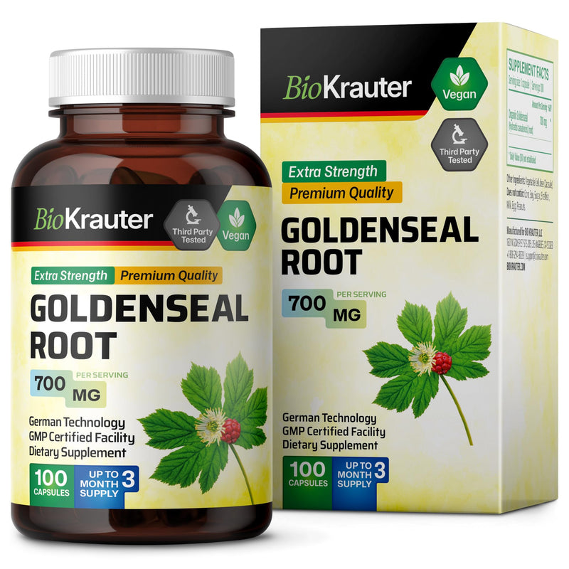 [Australia] - Goldenseal Root Supplement - Organic Goldenseal Capsules 700 mg - Traditional Herbal Supplement - 100 Vegan Pills 