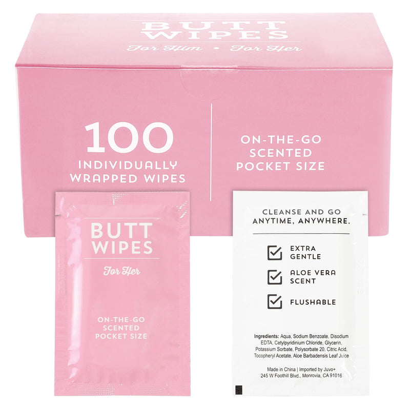 [Australia] - BLUE PANDA 100 Pack Wet Travel Butt Wipes, On-The-Go Flushable Wipes Individually Wrapped for Adults (Aloe Vera Scented), Pink 