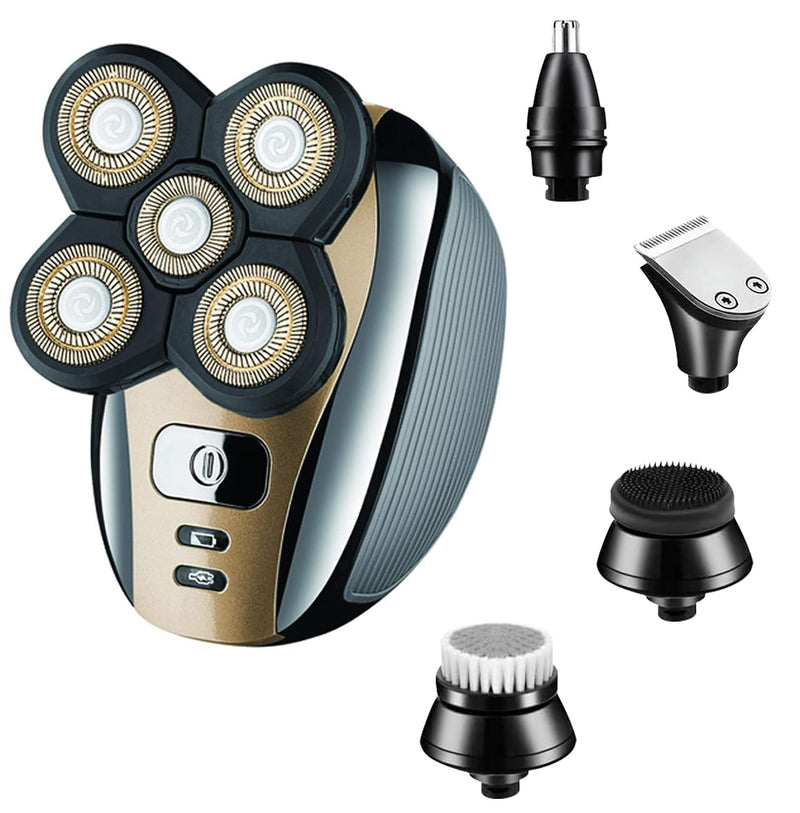 Electric Razor for Men Head Shaver for Bald Men Grooming Kit 5 in 1 Wet Dry Rotary Shavers Nose Hair Beard Trimmer Clippers Facial Cleansing Brush Cordless Waterproof USB Charging Rechargeable