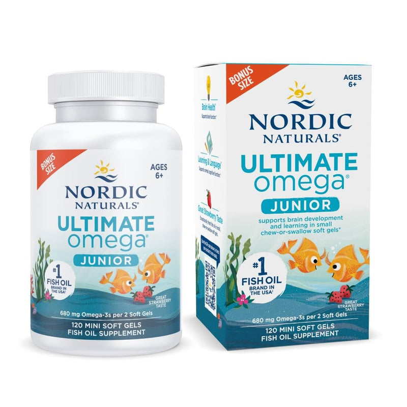 [Australia] - Nordic Naturals Ultimate Omega Jr., Strawberry - 120 Mini Soft Gels - 680 Total Omega-3s with EPA & DHA - Brain Health, Mood, Learning - Non-GMO - 60 Servings 120 Count (Pack of 1) 