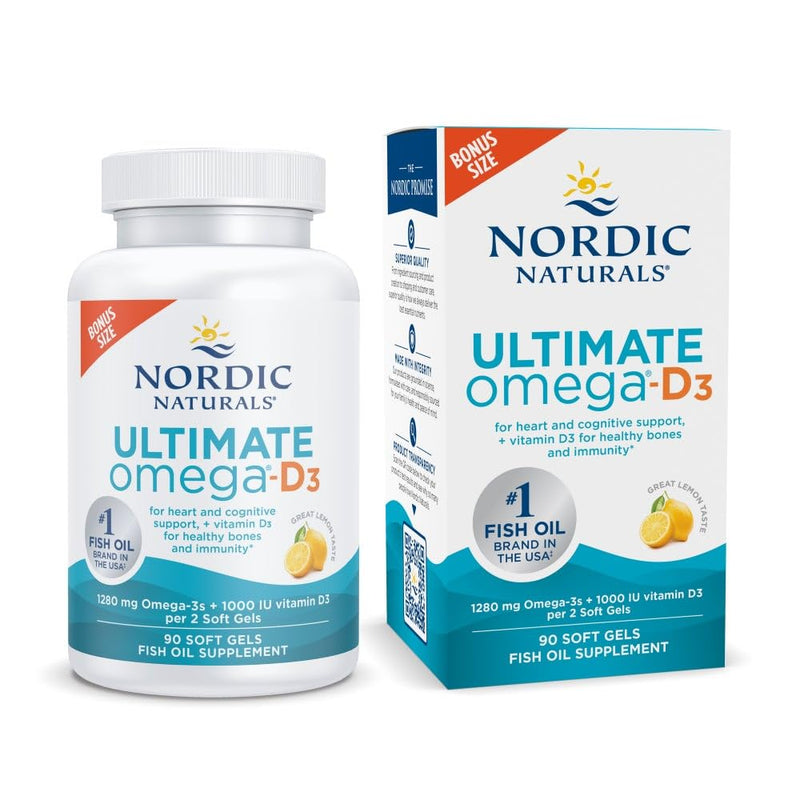 [Australia] - Nordic Naturals Ultimate Omega-D3, Lemon Flavor - 90 Soft Gels - 1280 mg Omega-3 + 1000 IU Vitamin D3 - EPA & DHA - Promotes Brain, Heart, & Immune Health - 45 Servings 90 Count (Pack of 1) 