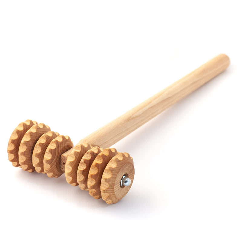 [Australia] - T-Shape Massager with Grooved Rollers, Multi-Functional Body Roller for Cellulite Reduction, Eases Muscle Tension and Supports Skin Health, Natural Muscle Roller 