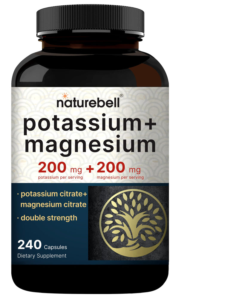 [Australia] - Potassium Magnesium Supplement – Potassium 200*mg + Magnesium 200*mg | 240* Capsules – Easily Absorbed Potassium Citrate & Magnesium Citrate – Muscle, Bone, & Heart Health Support – Non-GMO 