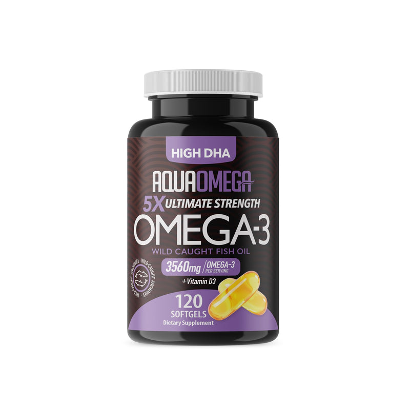 5X Ultimate Strength Omega 3 Fish Oil Supplements with High DHA and EPA Omega 3 Fatty Acids, Fish Oil Supplement with Vitamin D and No Fishy Aftertaste, 120 Softgels 120 Count (Pack of 1)