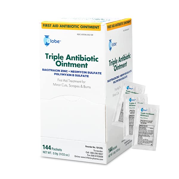 [Australia] - Globe (144 Packets Triple Antibiotic Ointment 0.9g, Single Packet, First Aid Ointment for Minor Scratches and Wounds and Prevents Infection, Compare to The Active Ingredients of Leading Brand. 144 Count (Pack of 1) 