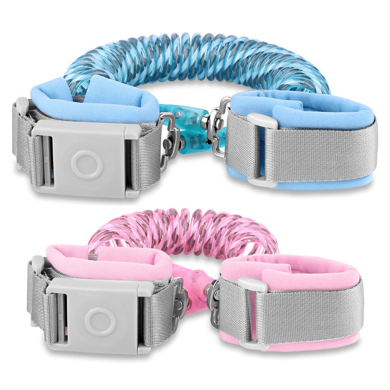 [Australia] - Anti Lost Wrist Link with Magnetic Induction Lock 2 Pack (4.92ft Pink+8.2ft Blue) Toddler Wrist Leash for Kids Child Safety Harness with Reflective Strip (Magnetic unlock design) Blue and Pink 