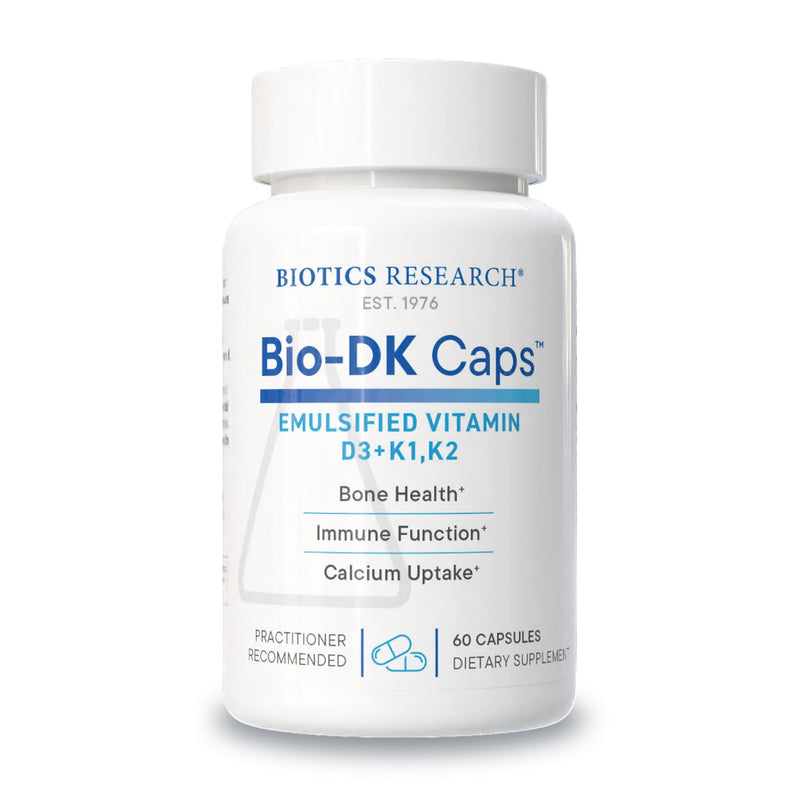 BIOTICS RESEARCH Bio-DK Caps™–Emulsified Vitamin D and K, Vitamin D3 125 mcg & Vitamin K (k1,k2) 550 mcg- MK7– Vitamin D3 K2 K1, Stronger Bones, Musculoskeletal Strength, Healthy Heart & BMI 60 Caps