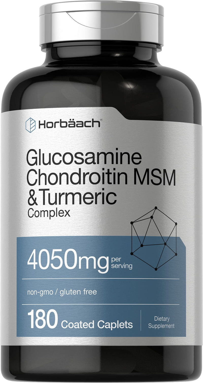 [Australia] - Horbäach Glucosamine Chondroitin with Turmeric & MSM | 4050 mg | 180 Caplets | Triple Strength Formula | Non-GMO, Gluten Free 180 Count (Pack of 1) 