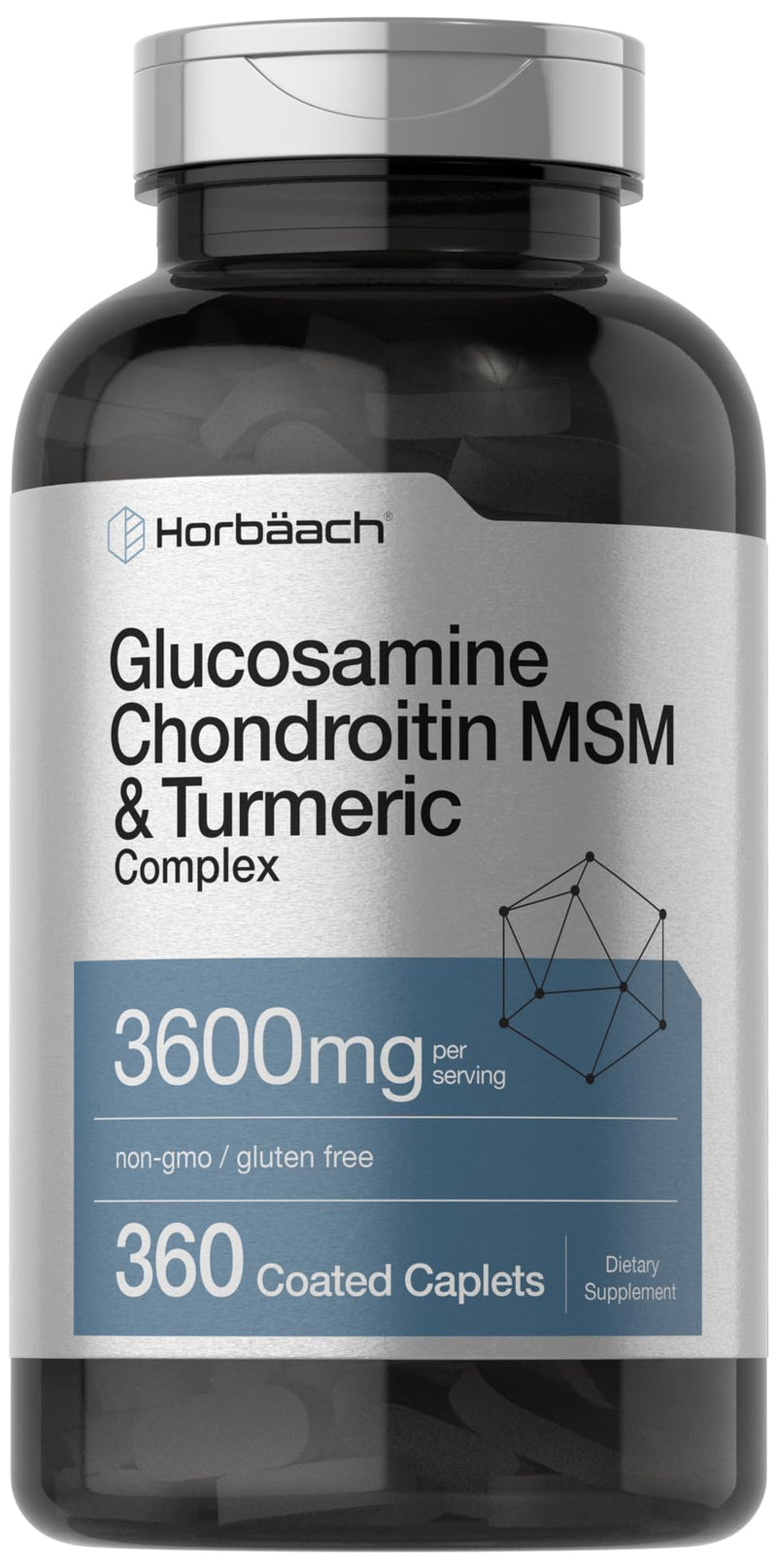 [Australia] - Horbäach Glucosamine Chondroitin MSM | 3600 mg | 360 Caplets | Advanced Formula with Turmeric | Non-GMO, Gluten Free 360 Count (Pack of 1) 
