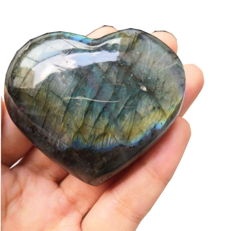 Heart Shaped Crystal Stone - Polished Gemstone Pocket Worry Stone, Natural Healing Crystal Heart Gift for Valentine Mothers Day, 57-65 mm Labradorite 3