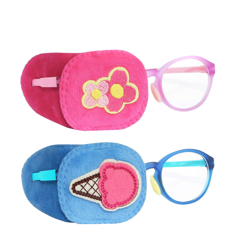 [Australia] - Astropic 2Pcs Eye Patches for Kids | Girls Eye Patch for Glasses | Medical Eye Patches for Children with Lazy Eye | Amblyopia Eye Patch for Toddlers to Cover Either Eye (Pink Flower & Blue Icecream) Pink Flower & Blue Icecream 