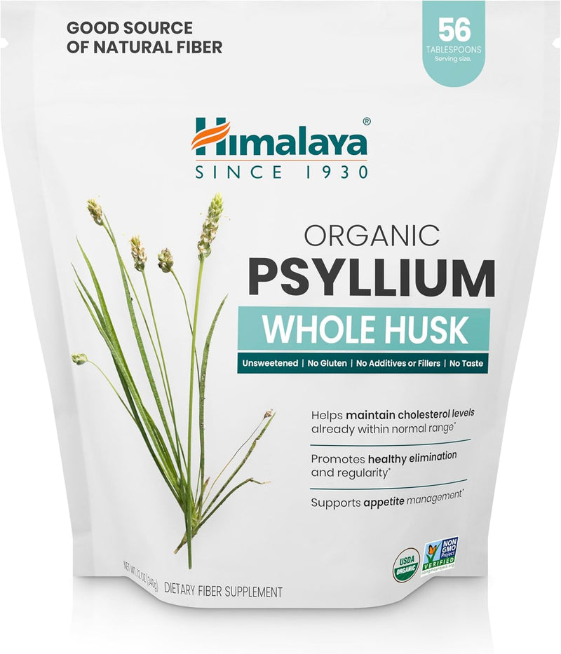 [Australia] - Himalaya Organic Psyllium Whole Husk, Natural Daily Fiber Supplement, Regularity, Appetite Management, USDA Certified Organic, Non-GMO, 56-Tablespoon Supply, Unflavored, 12 Oz 56 Servings (Pack of 1) 
