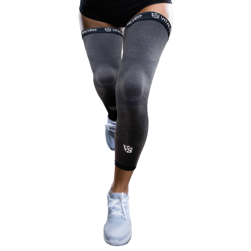 [Australia] - Vital Salveo Recovery Compression Sports Full Leg Sleeve Thigh Calf Long Knee Support Basketball(1 Pair) Grey Small (Pack of 2) 