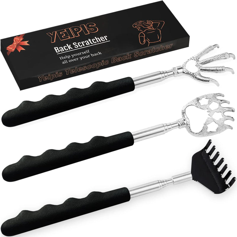 [Australia] - 3 Pack Back Scratcher Metal Portable Telescoping with Rubber Handles, Extendable Back Massager Tool with Beautiful Box, White Elephant Stocking Stuffers Gifts for Men Women Christmas Presents 