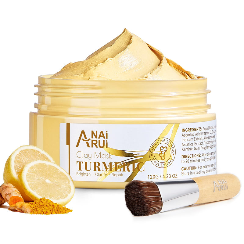 Turmeric Vitamin C Face Mask, 4.23 OZ | Deep Cleansing Clay Mask for Dull Skin, Skincare Facial Mask for Refining Pores & Controlling Oil, Smooth & Radiant Skin
