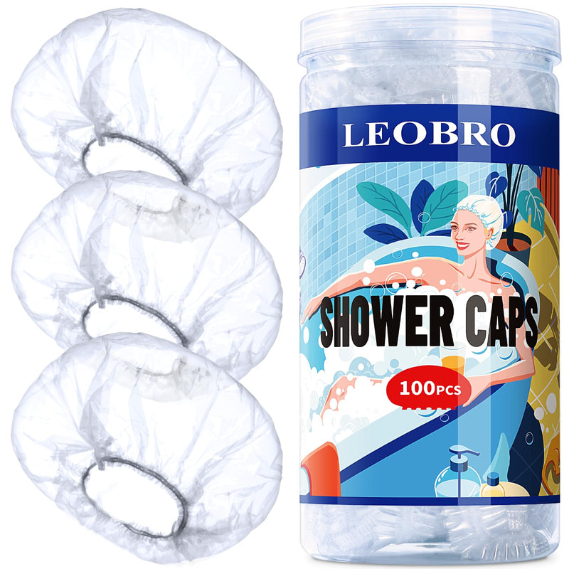 [Australia] - LEOBRO Disposable Shower Caps, 100PCS Shower Caps, Shower Cap for Women Waterproof, Disposable Clear Plastic Shower Cap for Women, Thick Plastic Caps for Hair Treatment, Regular Size 17.3 INCH 100 Count (Pack of 1) 