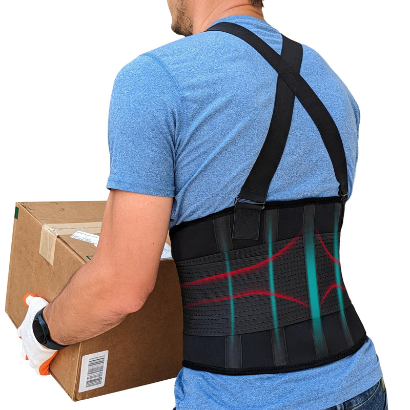 [Australia] - Lower Back Brace with Suspenders | Back Support Belt for Men & Women | Adjustable Work Back Brace for Moving Construction Warehouse Heavy Lifting & other Industrial Activities Safety & Protection XL X-Large (Pack of 1) Black 