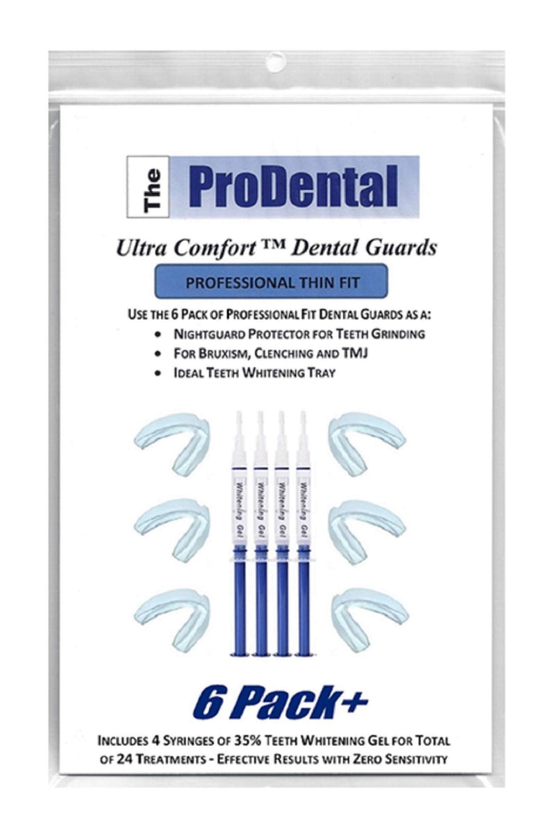 [Australia] - ProDental Thin and Trim Mouth Guard for Grinding Teeth – 6 Pack, USA Made, Bonus: Teeth Whitening System Included, Night Guard Stops Bruxism - Teeth Clenching, Customizable Dental Tray - No BPA 