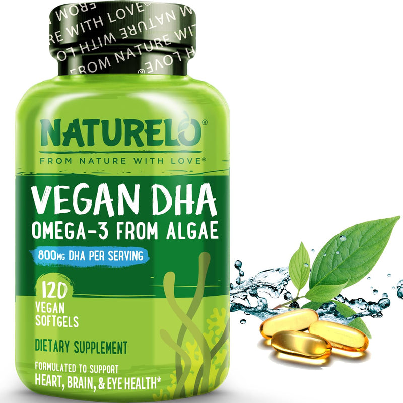[Australia] - NATURELO Vegan DHA - Omega 3 Oil from Algae - Supplement for Brain, Heart, Joint, Eye Health - Provides Essential Fatty Acids for Women Men and Kids - Complements Prenatal Vitamins - 120 Softgels 120 Count (Pack of 1) 