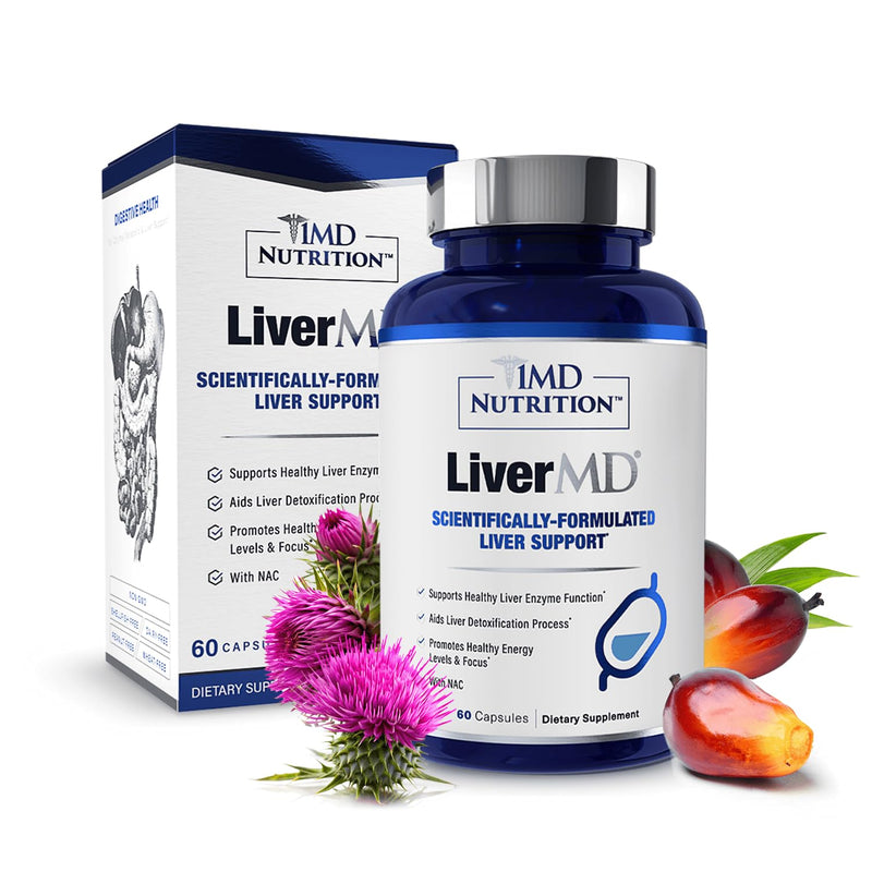 1MD Nutrition LiverMD - Liver Support Supplement | Siliphos Milk Thistle Extract & NAC - Supports Healthy Energy, Immunity & Overall Health - Liver Cleanse & Support | 60 Capsules 60 Count (Pack of 1)