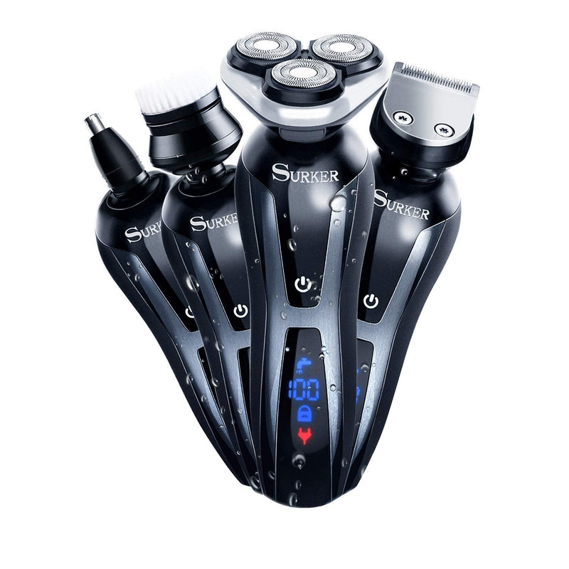 [Australia] - SURKER Electric Shaver Razor Cordless Beard Trimmer for Men Nose Hair Trimmer 3 in 1 Grooming Kit Plus 1 Facial Cleansing Brush Waterproof USB Rechargeable Dry Wet 