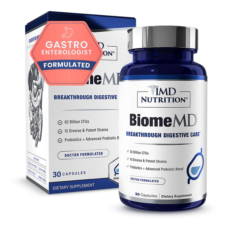 1MD Nutrition BiomeMD Probiotics | 62 Billion CFUs, 15 Comprehensive Strains - Pro & Prebiotics | Doctor-Formulated for Digestive Health & Immune Support | 30 Capsules 30 Count (Pack of 1)