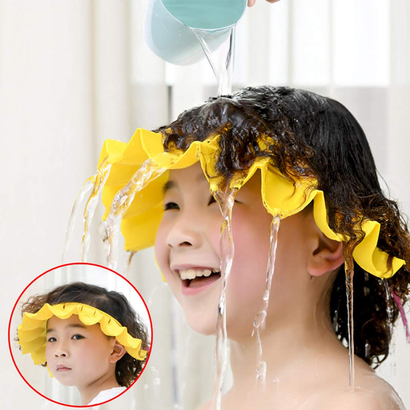 [Australia] - Baby Shower Cap Silicone Bathing Hat, Adjustable Shower Cap Kids, Infants Soft Protection Hat Safety Visor Cap Hat for Toddler Children 1-12 Years old/16.5-22.8 Inches Yellow 