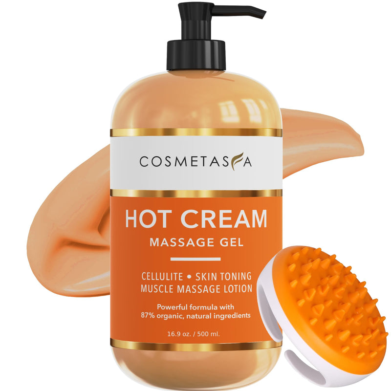 Cosmetasa Hot Cream Massage Gel with Massager Mitt- Natural and 87% Organic Cellulite Cream - Multi Use, Skin Toning for Joints and Muscle - 16.9 oz Cellulite Hot Cream with Massager Mitt 16.9 Fl Oz (Pack of 1)