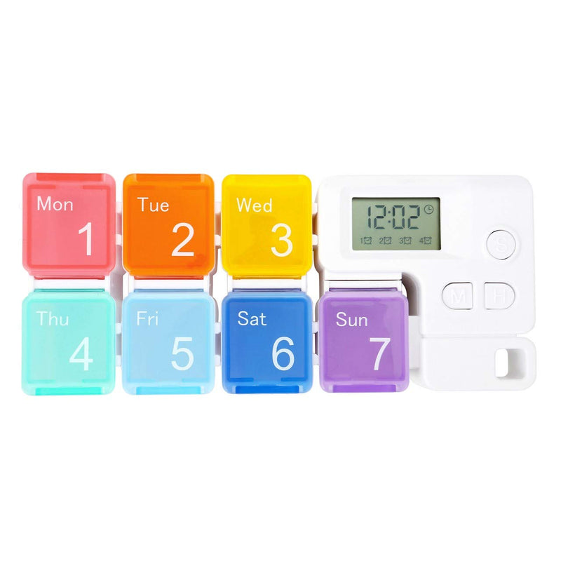 7 Days Pill Dispenser Organizer with Reminder Alarm - CozyCabin Portable Travel Vitamins Medicine Box Case(Rainbow) 7 Compartments with Alarms