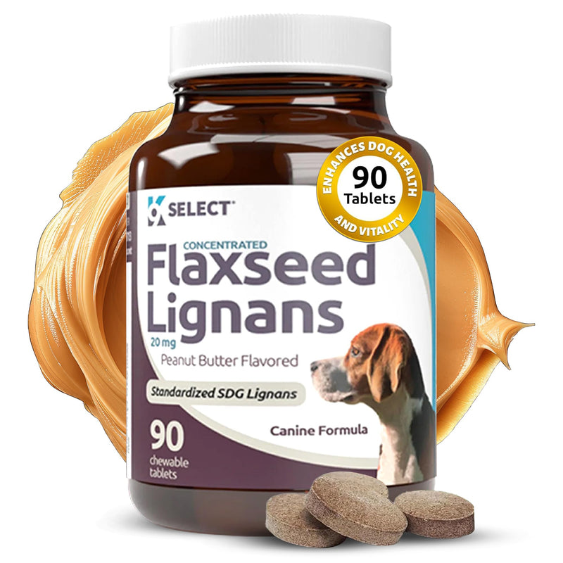 K9 Select Concentrated Flaxseed Lignans for Dogs, 20mg 90 Tablets, Peanut Butter Flavored Chewable, Impove Coat - PawsPlanet Australia