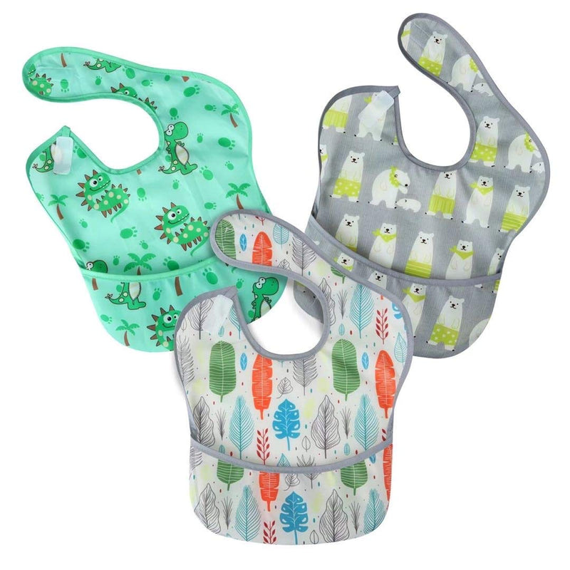 [Australia] - PandaEar 3 Pack Super Light Weight Baby Bib, Waterproof, Washable, Stain Oil and Odor Resistant 12-48 Months Boy & Girl 
